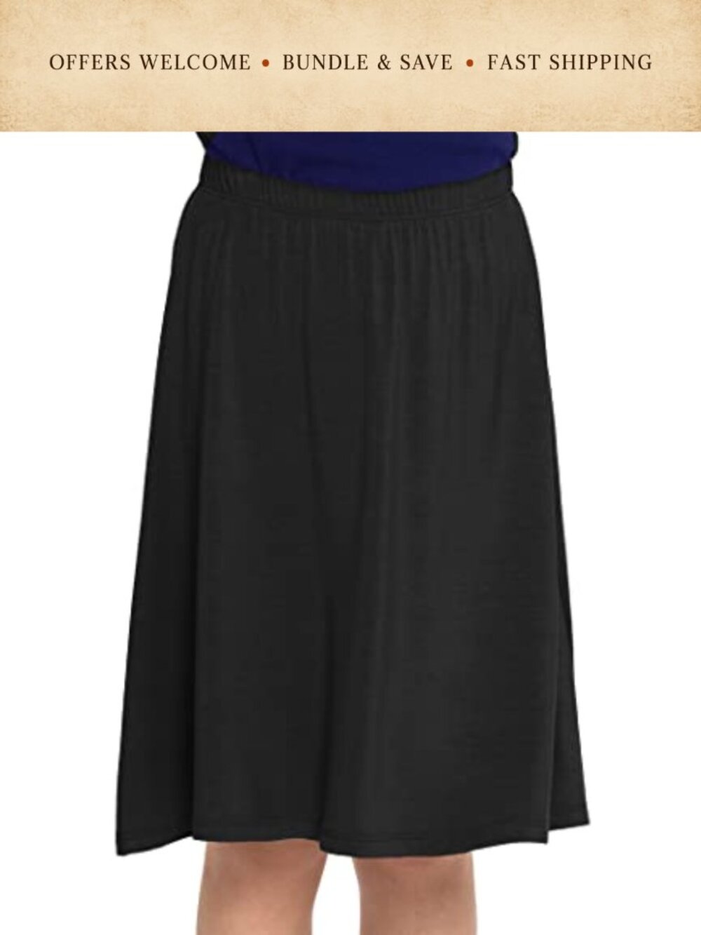 A-Line Knee Length Soft Lightweight Flowy Skirt Elastic Waist Casual